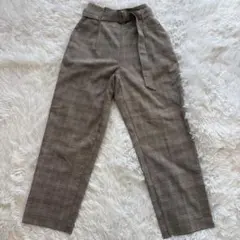 ハニーズ GLACIER グレンチェック ベルト付ワイドパンツ M ベージュ系