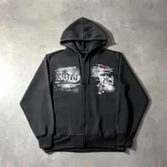 00s y2k skull print hoodie fade black 英字のサムネイル