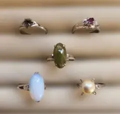 9〜13号 昭和レトロ 天然石等 リング5点まとめ売り