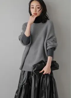 美品　トップス ニット セーター ハイネック リブ ボリュームスリーブ