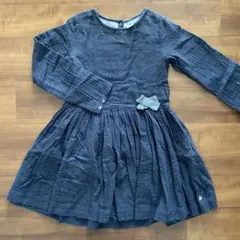 ユーズド　プチバトー　ドット柄チュビック長袖ワンピース