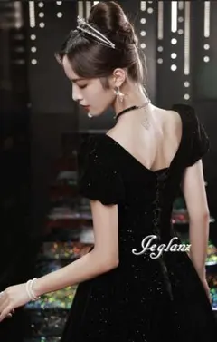 ベルベット風イブニングドレス 黒