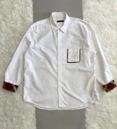 【希少LL】ブラックレーベル 長袖シャツ 白シャツ 袖裏 ポケット チェック 綿
