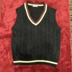 GUネイビー ケーブル編み ニットベスト Ｌサイズ