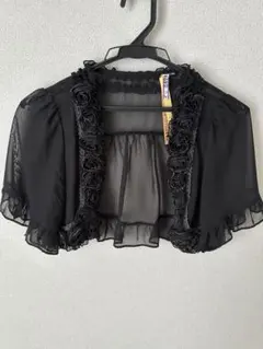 黒 シフォン カーディガン フリル付き