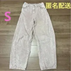 しまむら　バレルレッグ　デニムパンツ ピンク S