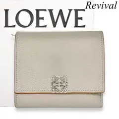 【美品】ロエベ　アナグラム　トライフォールド　三つ折り財布　グレー　980