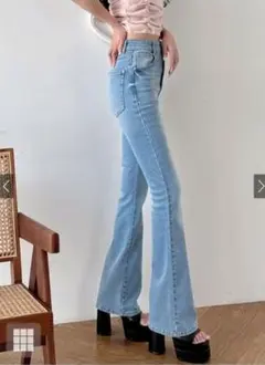 GRLハイウエストフレアデニムパンツ（ライトブルーXS）[cu498]