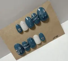 ネイルチップ さくらんぼネイル 水色 青 フレンチガーリー ワンホン