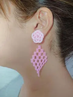 水引 イヤリング ピンクカラー