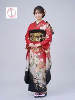 振袖フルセット　辻が花・絞り・枝垂れ桜・暈し染め・共八掛・藤・地紋・正絹