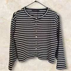 Kastane カスタネ ボーダー リブ カーディガン F クロップド 美品