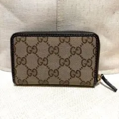 GUCCI コインケース ラウンドファスナー GGキャンバス ブラウン