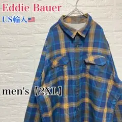 ●BA14【US輸入】エディーバウアー 長袖 チェックシャツ ブルー系【2XL】