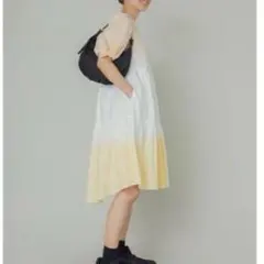 美品＊コットン100% グラデーション半袖ワンピース　個性的　パフスリーブのサムネイル