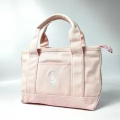 美品 ポロラルフローレン ポロ刺繍 ミニ トートバッグ キャンバス ピンク