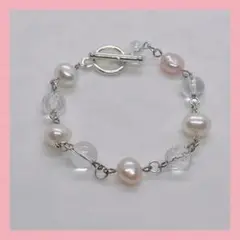 01 淡水パール　天然石　ブレスレット　シルバー　レディースブレスレット