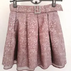 【Ank Rouge】フローラル柄ピンクフレアスカート【パールバックルベルト付】