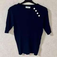 ネイビーリブ編み半袖ニット