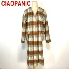 A878 チャオパニック ロングコート チェック 裏地あり 茶色 グレー F