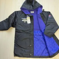 【新品】アシックス 140サイズ 黒ベンチコート フード付き 紫ボア
