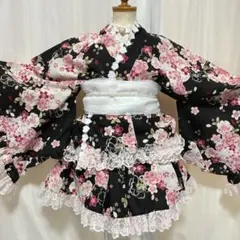 浴衣ドレス♡姫ギャル♡地雷♡量産♡セパレートタイプ♡モノトーンリボン柄 浴衣ドレス♡姫ギャル♡地雷♡量産♡セパレートタイプ♡モノトーン