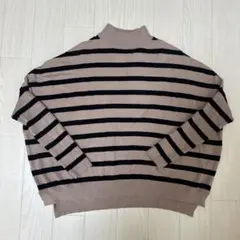 juril ベージュと黒のストライプ タートルネックセーター