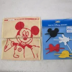 ミッキーマウス ミニタオルとお弁当ゴム(マグネット付き)セット