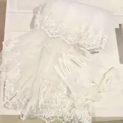 ウェディンググローブ リボン付き&ウエディングベール ミディアム レース