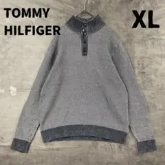 トミーヒルフィガー ニット 紺 ヘンリーネック 古着 プルオーバー【7948】