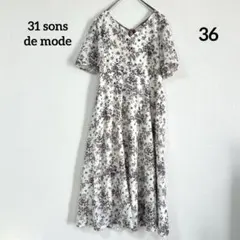 31 sons de mode 花柄ロングワンピース バックリボン Vネック
