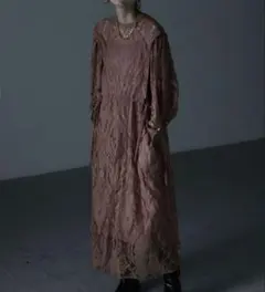 【2点セット】2wayレイヤード風レースドレス・ネックレスセット