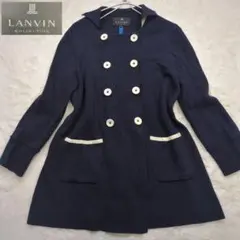 美品 ランバンコレクション ノーカラージャケット コート ニット ネイビー 38