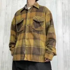 ネルシャツ　ウール　アウターシャツ　チェック柄　グランパコア