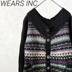 WEARS INC. カーディガン クルーネック ポケット付き ボーダー ウール