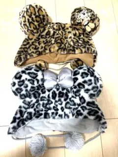 ヒョウ柄ミッキー耳付き帽子　美品