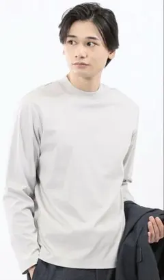 ストレッチ シルケットコットン　タカキュー モックネック 長袖Tシャツ メンズMのサムネイル