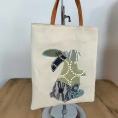 ミナペルホネン/カケラパッチうさぎさんグリーン/手提げトート トーストサイズ