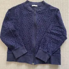 ネイビー レース ジップアップカーディガン 120