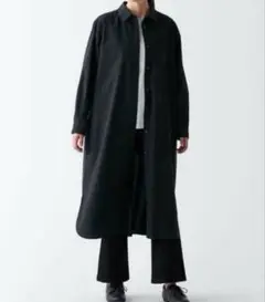無印良品 洗いざらしレギュラーカラー長袖ワンピース ブラック S
