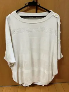 ホワイトニットトップス 半袖 タンクトップ付き