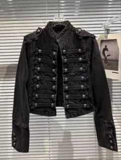 美シルエット短丈&袖長ナポレオンデニムミリタリージャケット