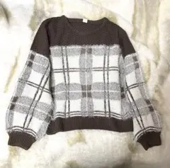 to blossom トゥブロッサム チェックニットセーター ブラウンホワイト①