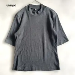 UNIQLO レディース ダークグレー クルーネック 五分袖Tシャツ