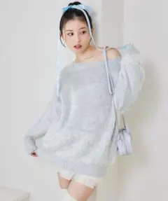 NICE CLAUP 水色 ラメ入りニット