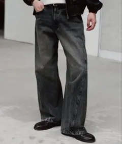 【WYM LIDNM】 VINTAGE WASHED CURVED DENIM