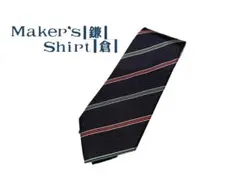 【新品タグ付き】鎌倉シャツ ネクタイ ストライプ ネイビー シルク