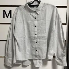 グローバルワーク　リネン長袖シャツ　ストライプ