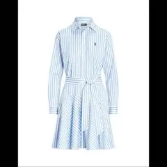 【美品】ラルフローレン　ストライプ シャツワンピース　ウエストリボン付き