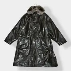 Ladies Fashion フェイクレザー ファー ロングコート ブラウン M